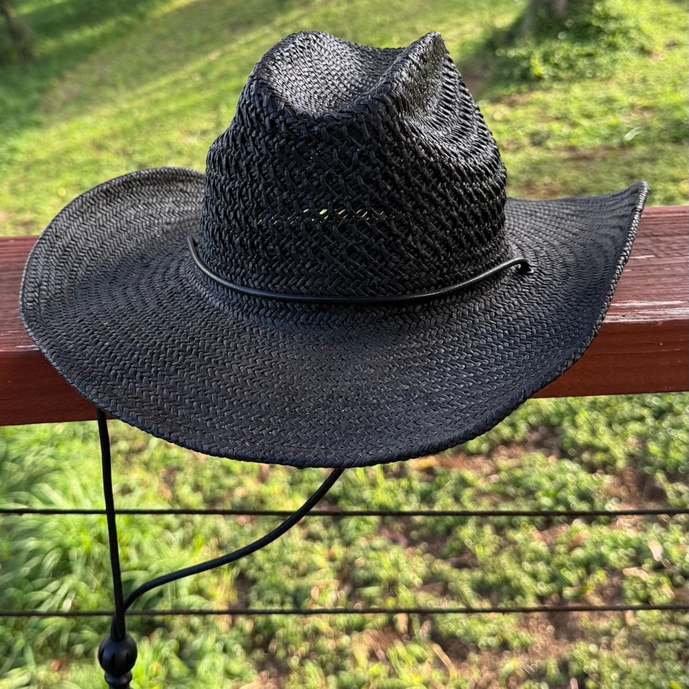 Lack Of Color Black Woven Straw Western Hat